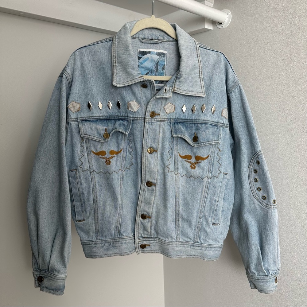 Vintage Western Cowboy Patch Denim Jacket